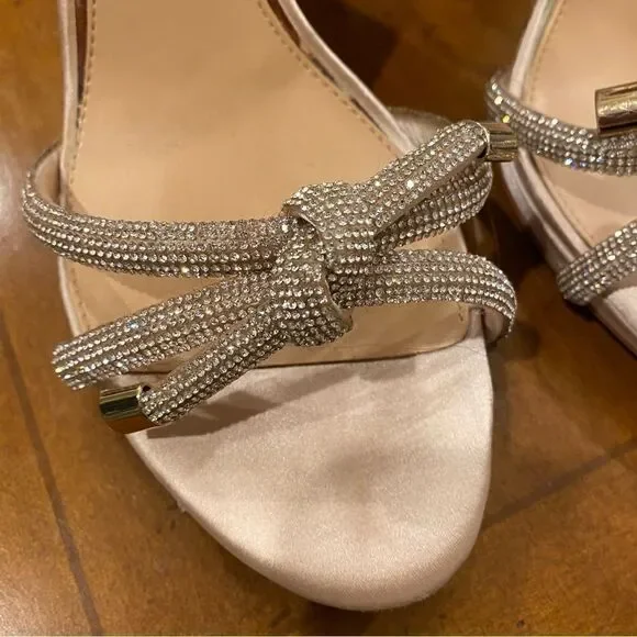 Jewel Badgley Mischka Champagne Lexie Knotted Platform Block Heel Size 9.5 - Picture 6 of 10